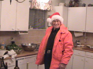 Dad making dinner around Christmas time. Was cooking out on the grill, hence the outfit!